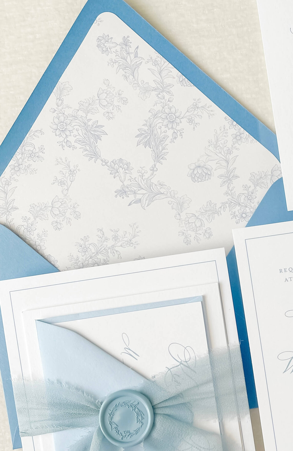 Heather Paperie Blue Toile Envelope Liner Invitation Suite
