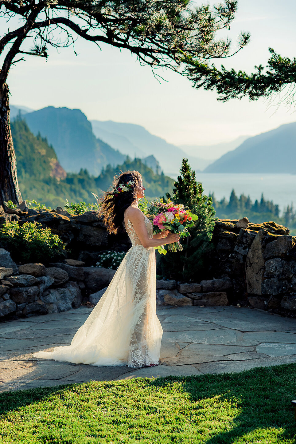 bride with view of gorge