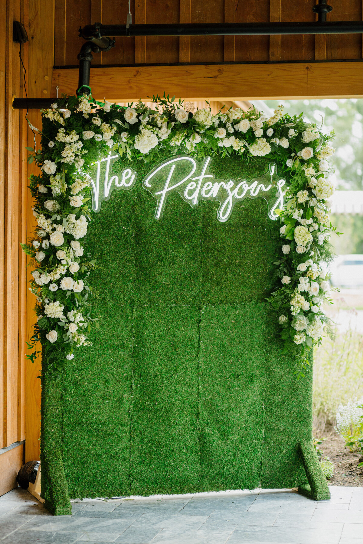 Lake House on Canandaigua Wedding Neon Sign Floral Photo Backdrop_Verve Event Co.