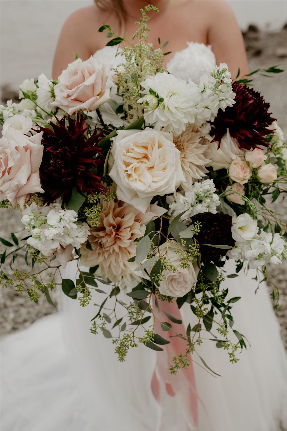 BKC4U WEDDING FLFOWERS Garden Rose Dahlia blush burgundy bridal bouquet