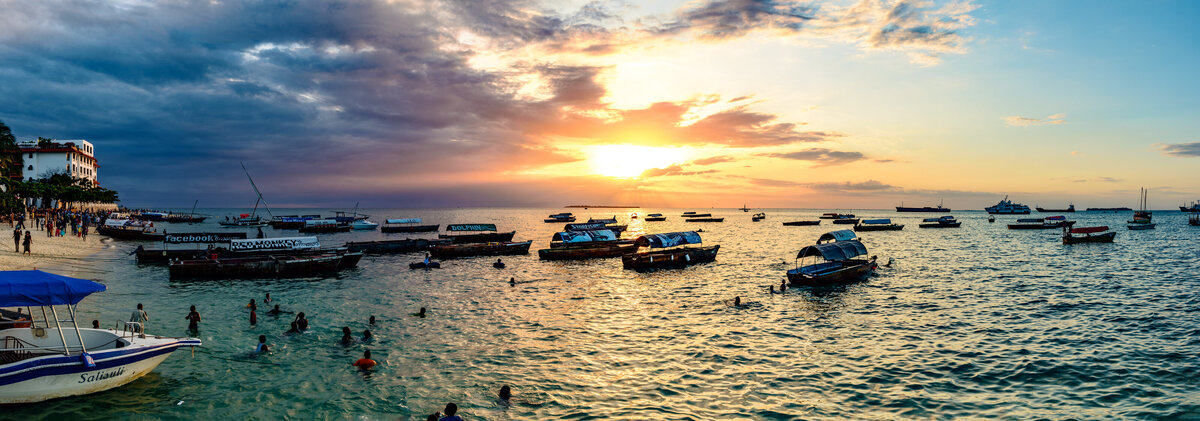 Sunset of Stone Town in Zanzibar, Tanzania. Zanzibar is a semi-autonomous region of Tanzania in East Africa.