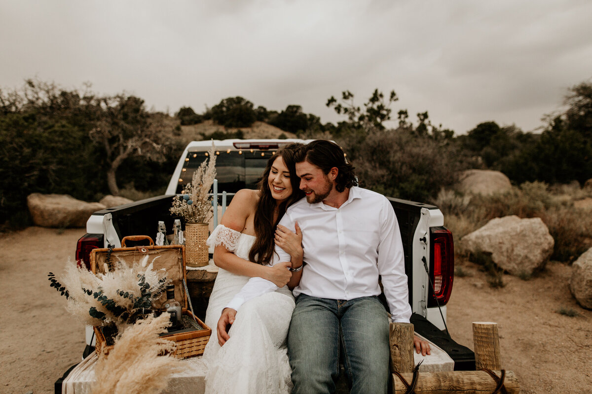 elopement picnic setup with newlyweds in New Mexico