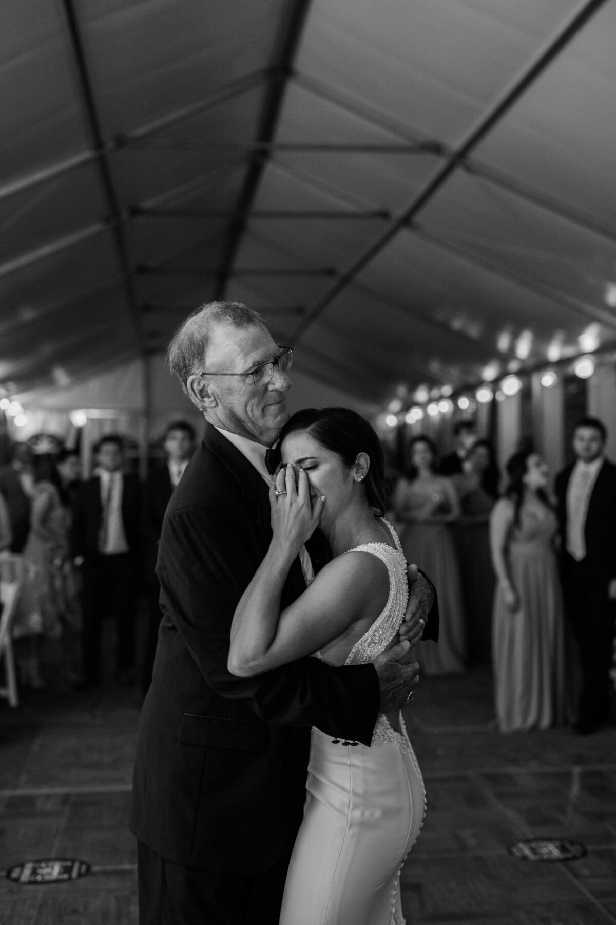 black and white photo daughter father dance wedding