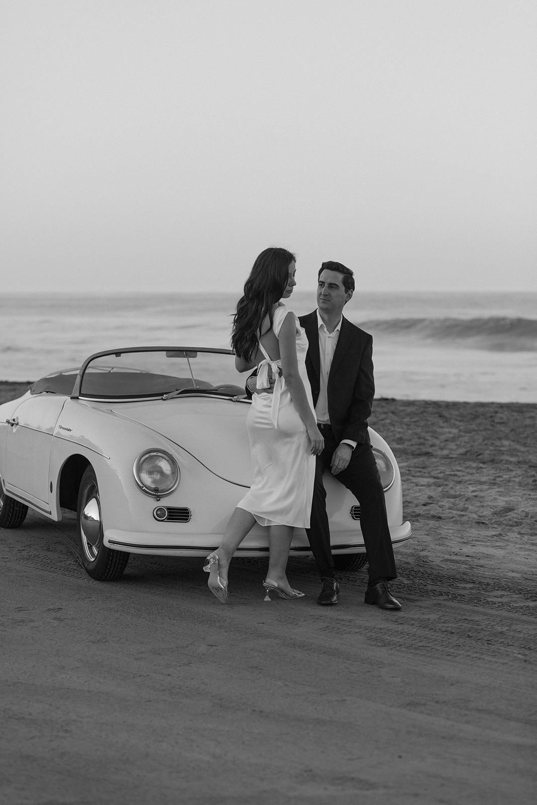 Beach engagement with vintage car Emma Lauren Photos Southern California Wedding Photographer -24