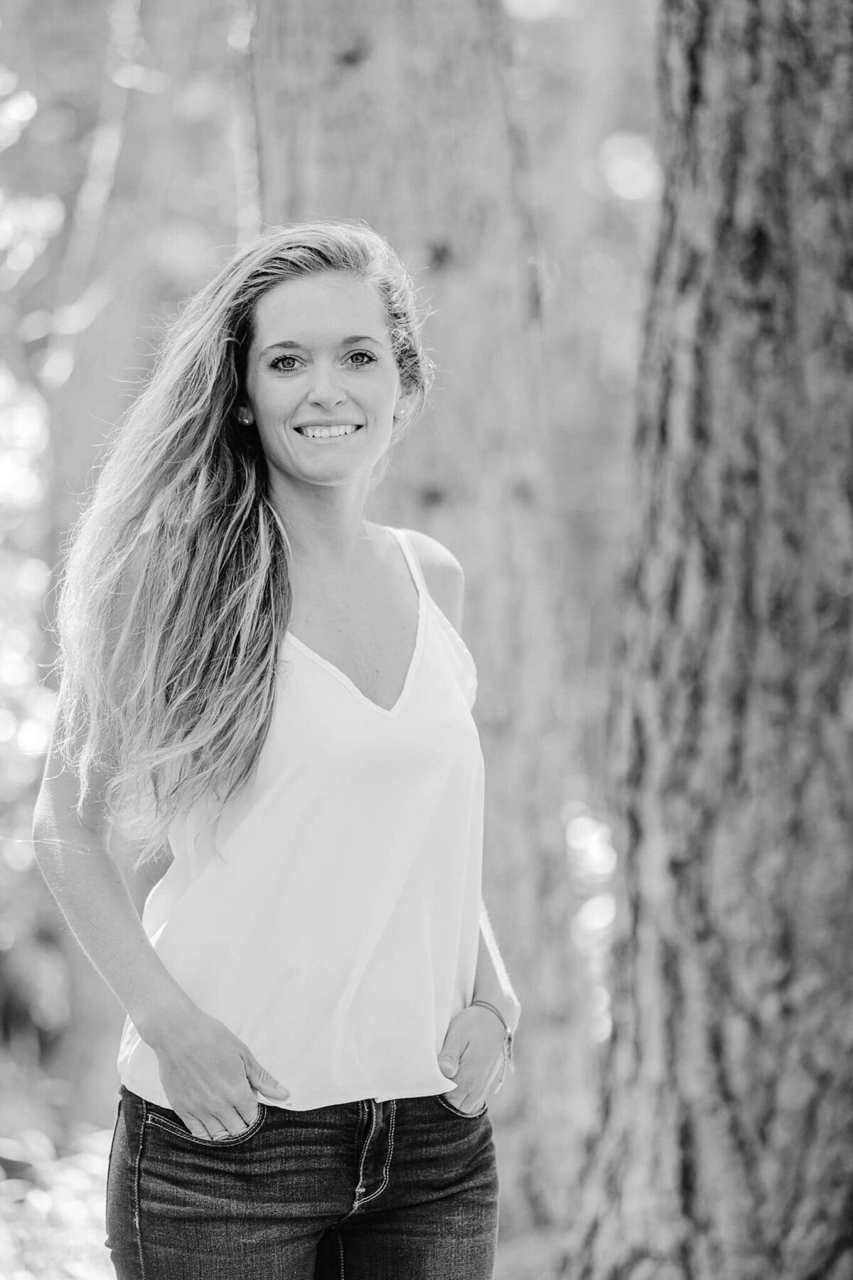young woman black and white headshot