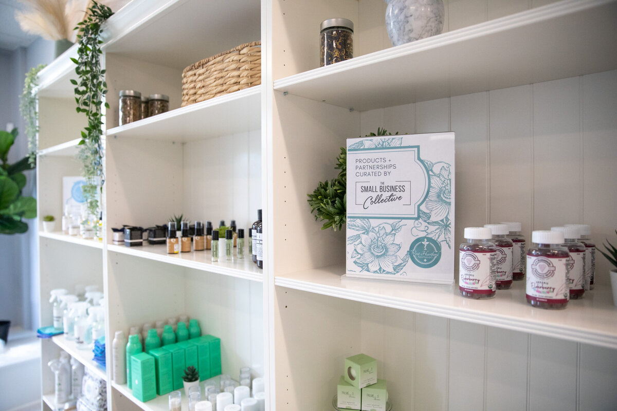wellness boutique product shelves