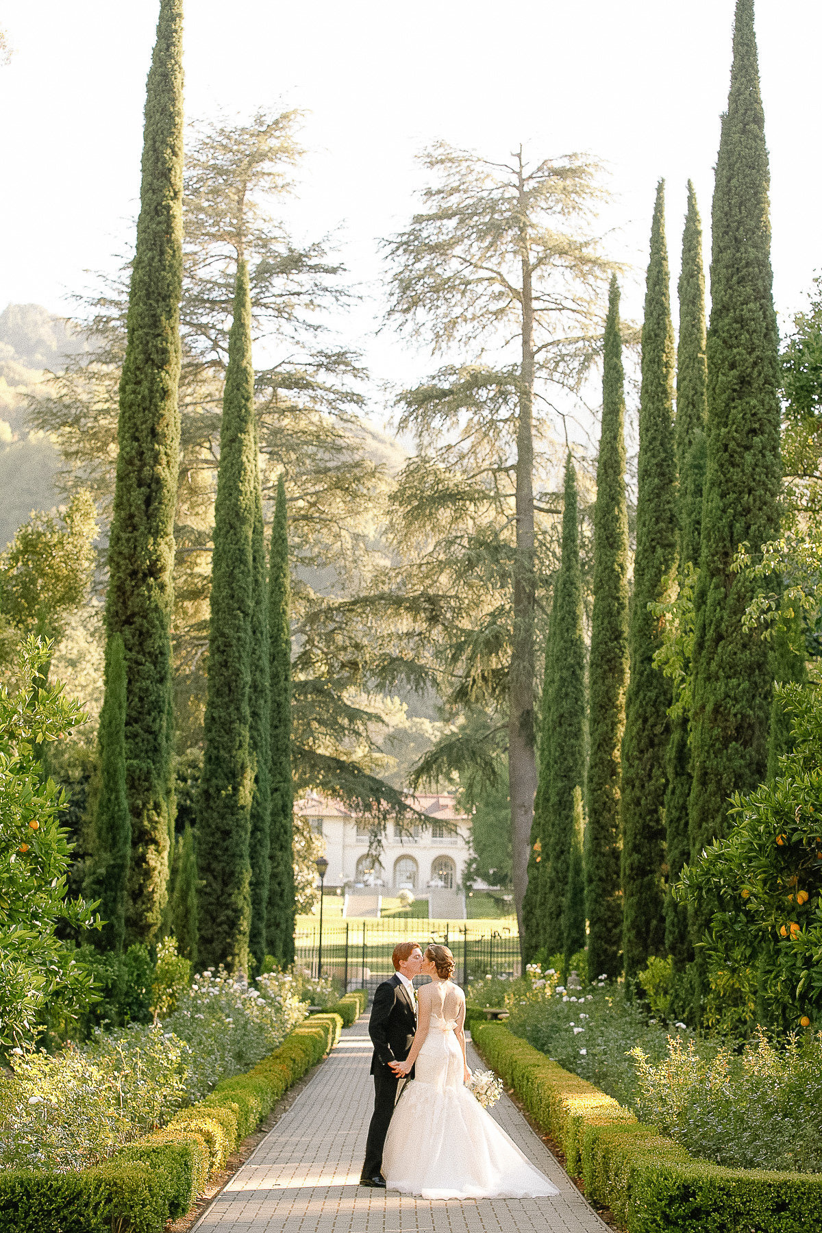 Bride and groom at their wedding at Villa Montalvo.