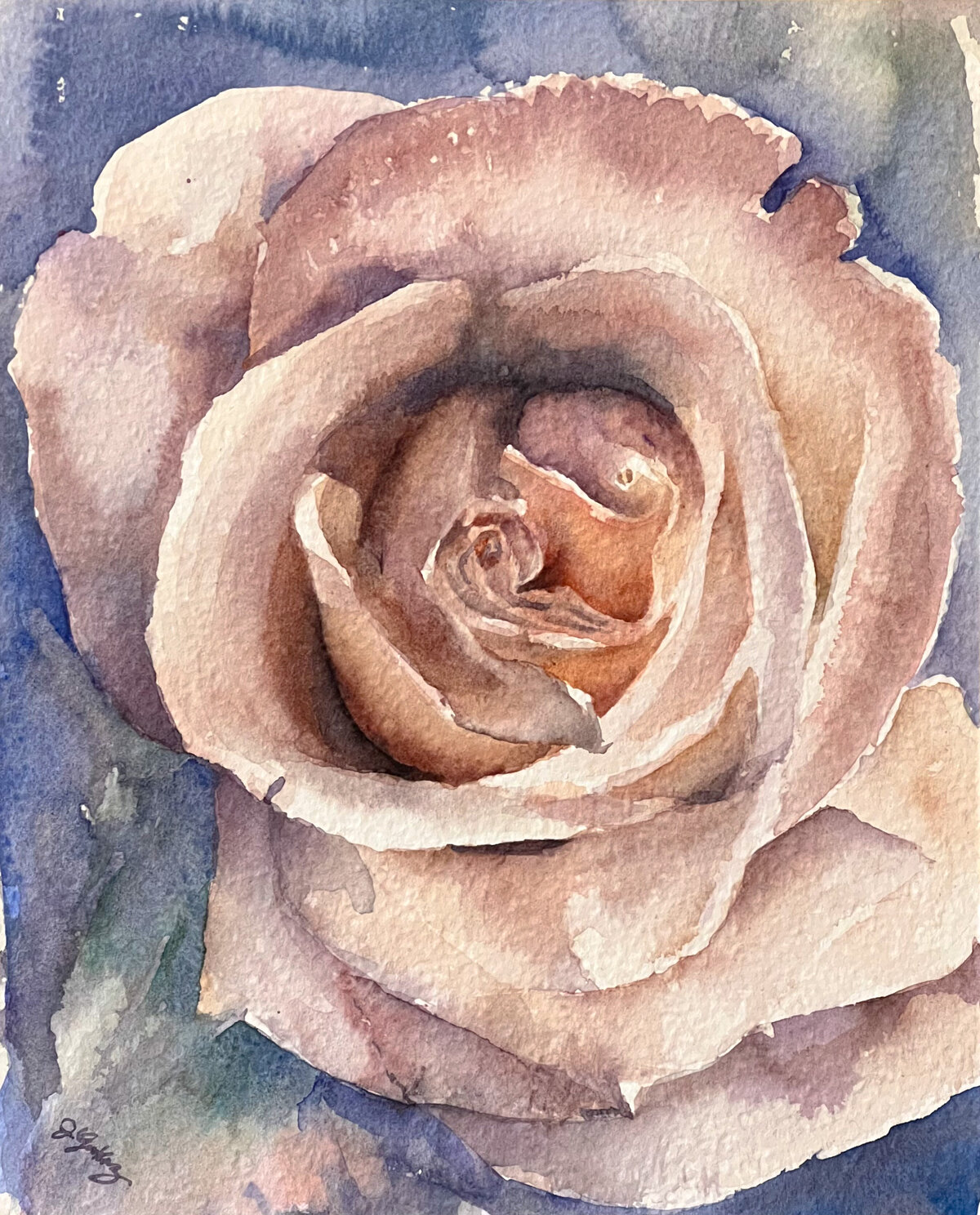 Peaceful-Awakening-pink-rose-mounted-watercolor-floral