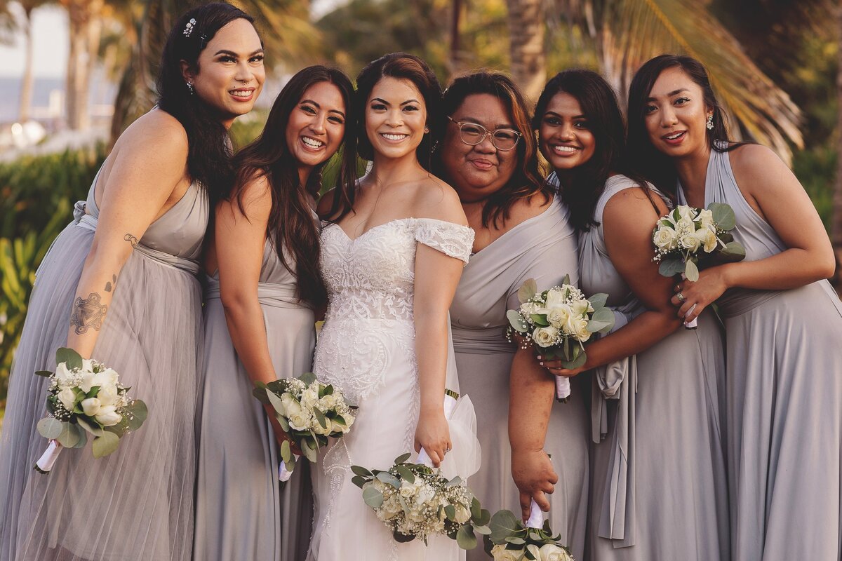 Portrait of bridesmaids at wedding in Cancun