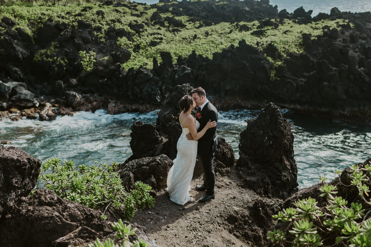 Hana Maui Elopement on cliff above ocean