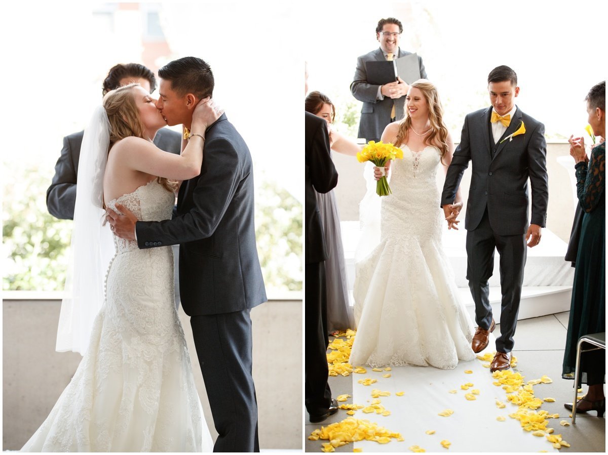 Austin wedding photographer w hotel wedding photographer bride groom kiss ceremony