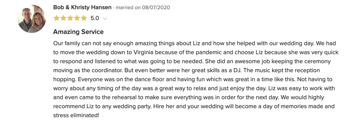 Five Star Review of Liz Daley Events
