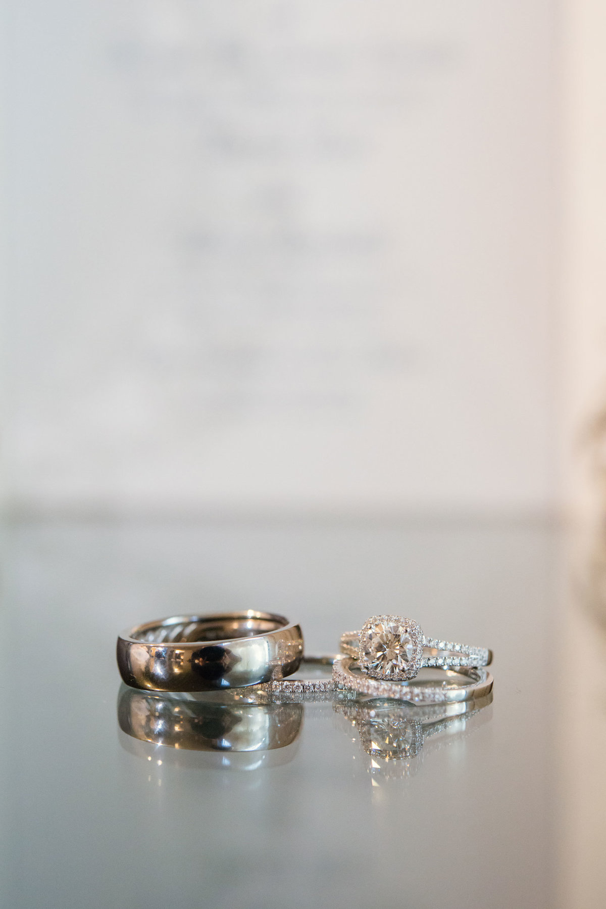 Wedding bands and engagement ring at The Inn at Fox Hollow