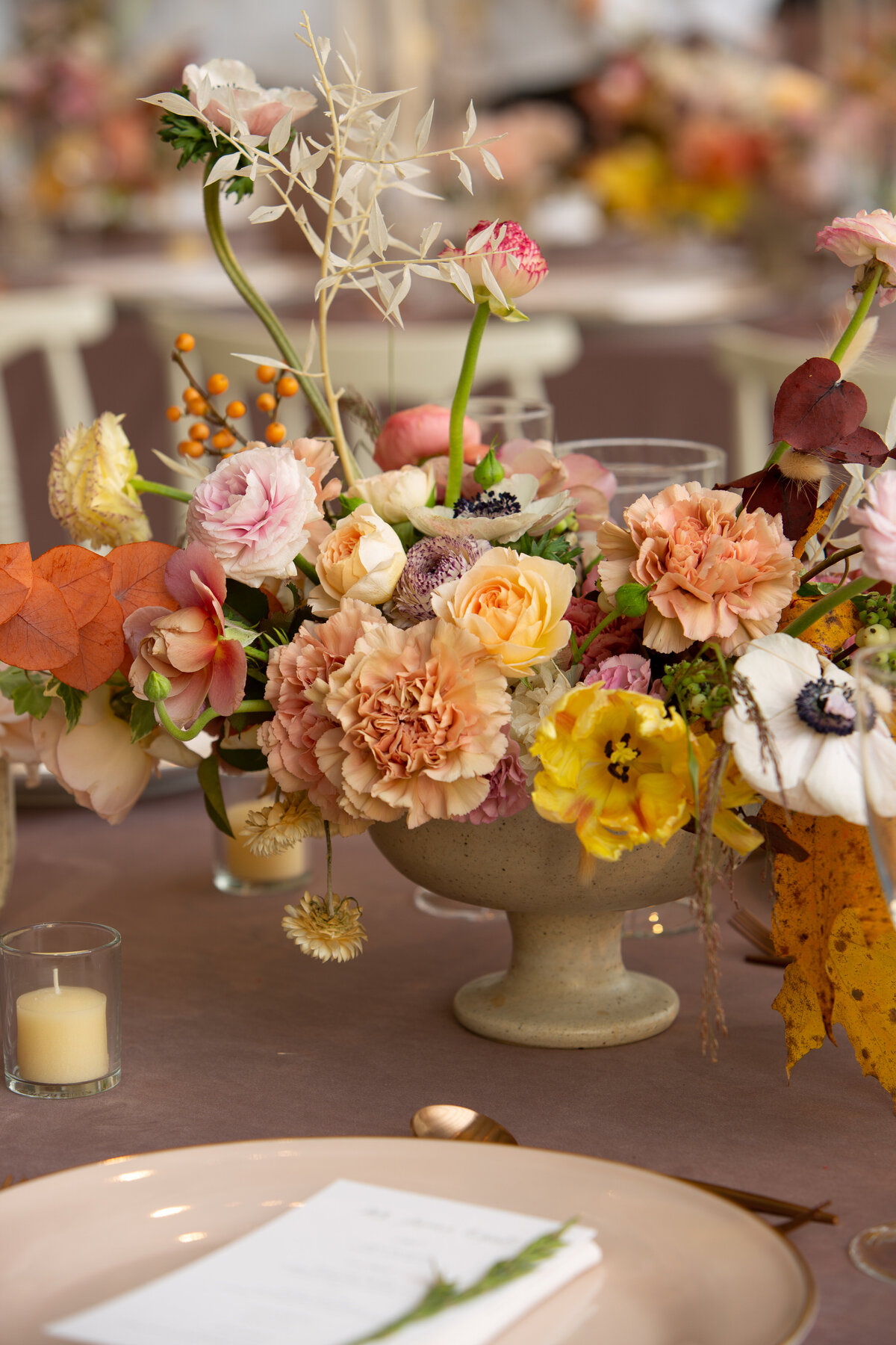 Floral center pieces at the Metropolitan Museum of Art NYC