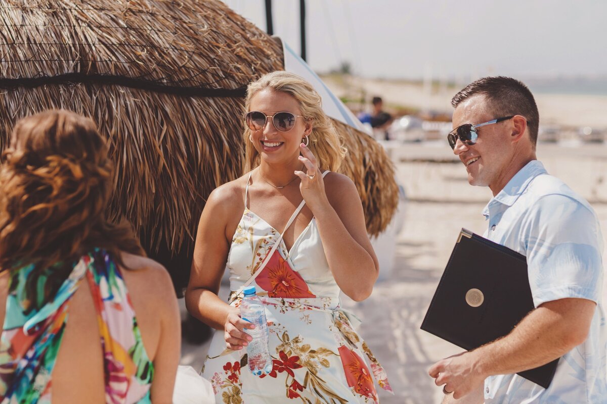 Guests laughing after wedding ceremony in Cancun