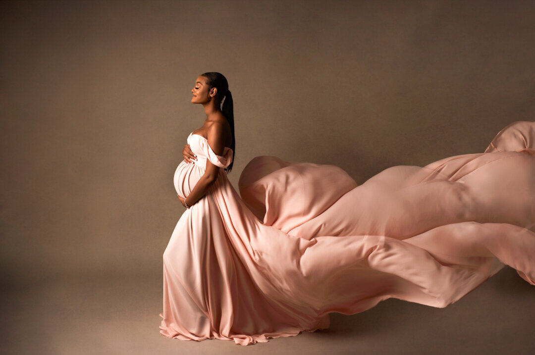 Brighton Maternity Photography Studio Session with Flowing Dress By For The Love Of Photography