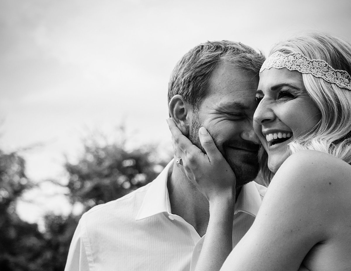 Charlotte wedding photographer Jamie Lucido with engaged couple embracing and smiling