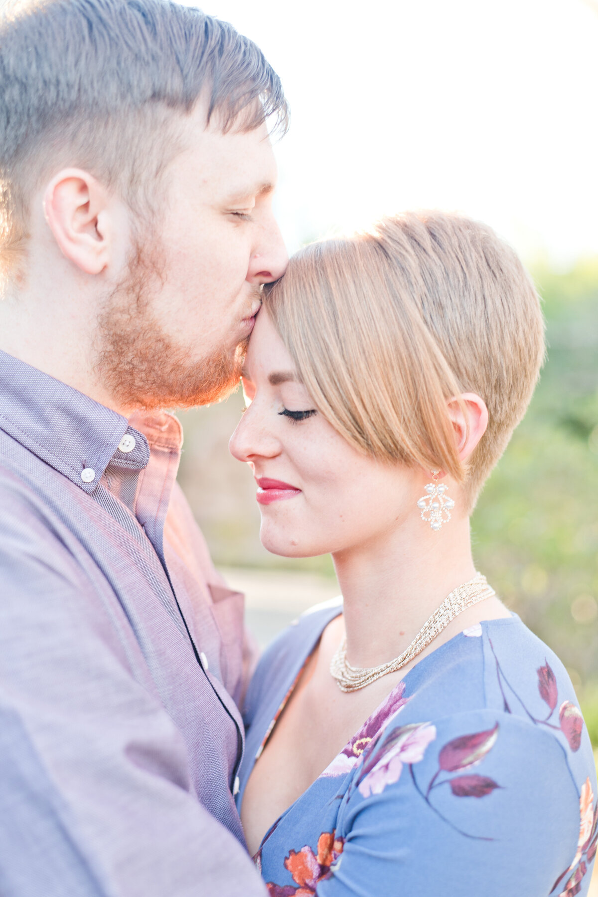 Fort Worth Engagement Couple with Groom Kissing Forehead