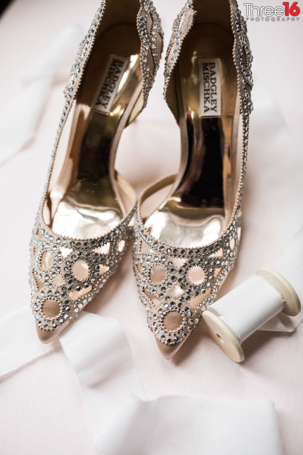 Bride's glitzy wedding shoes