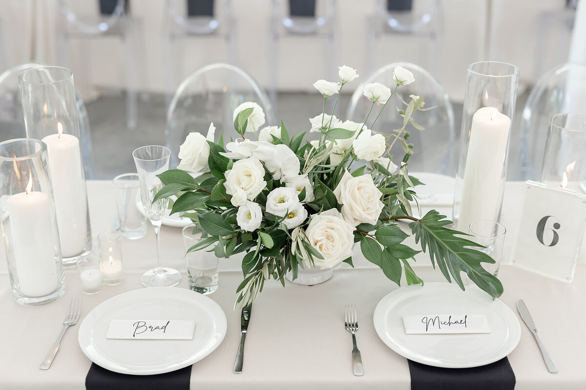 Modern All White Wedding Reception Floral