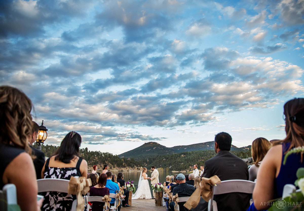 Outdoor Sunset Wedding at Evergreen Lake House during Fall