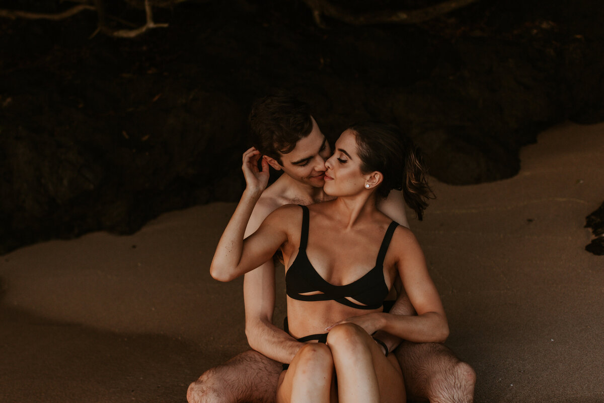 Intimate couples beach photos maui on the sand