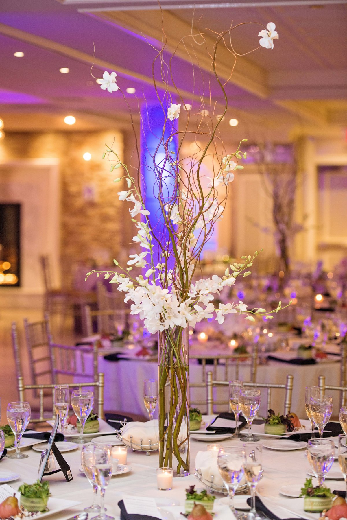 Simple wedding centerpiece at Watermill Caterers