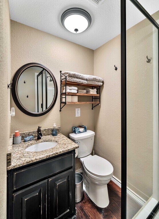 Fully stocked bathroom in this four-bedroom, four-bathroom vacation rental home and guest house with free WiFi, fully equipped kitchen, firepit and room for 10 in Waco, TX.