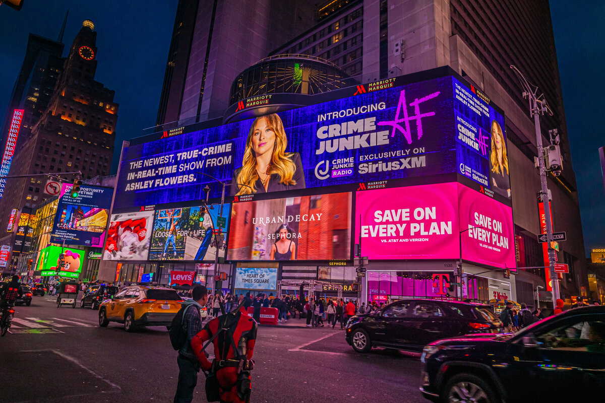 Crime Junkie AF on SiriusXM Billboard in Times Square