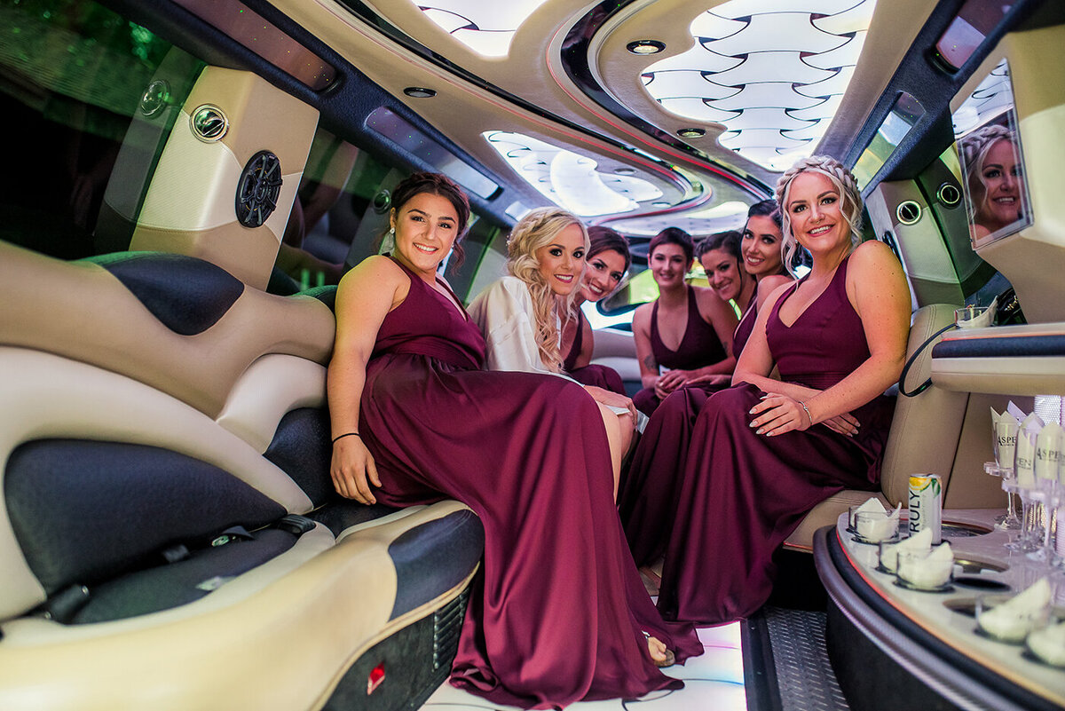 wedding party in limousine