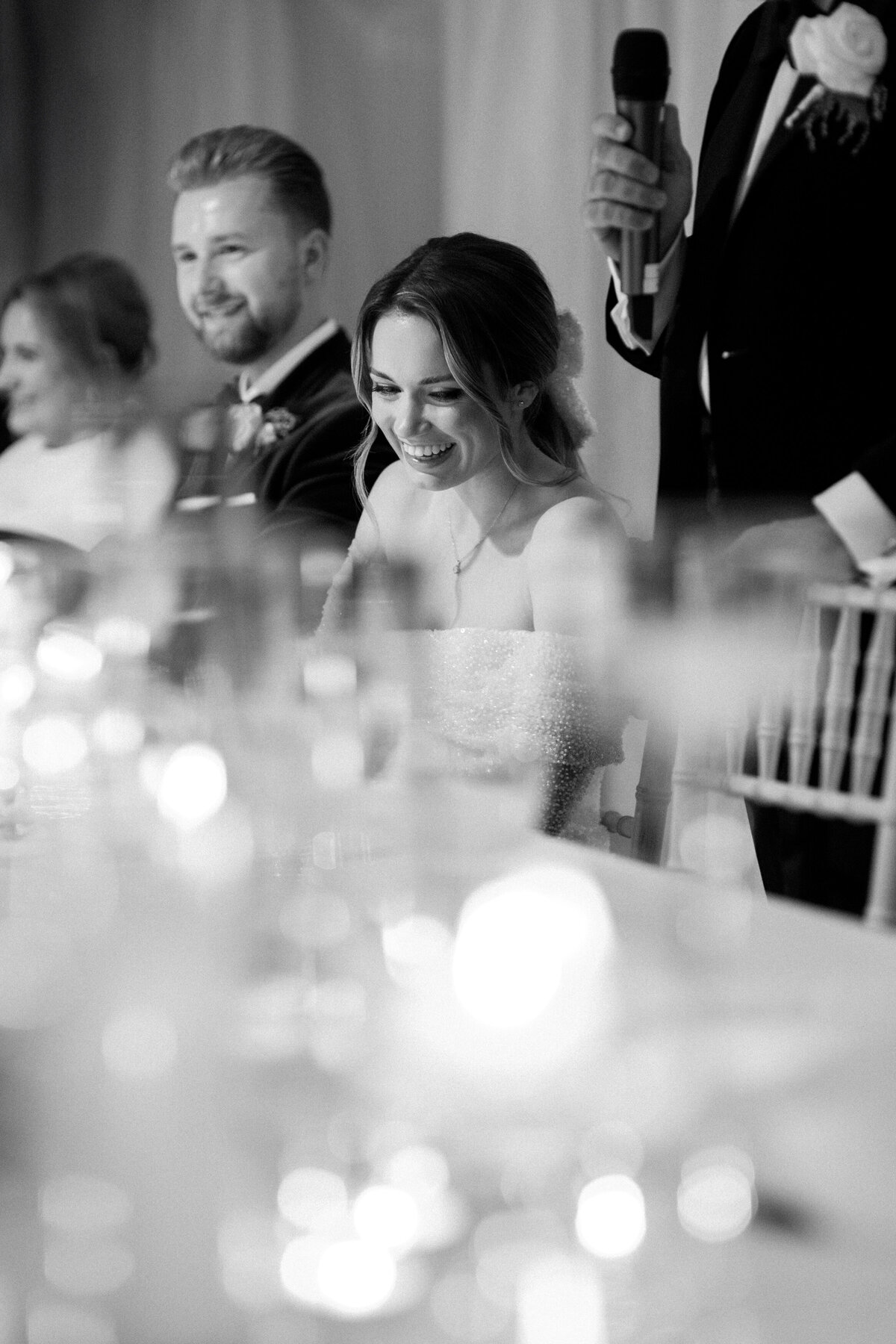 Bride on her wedding day during the speeches