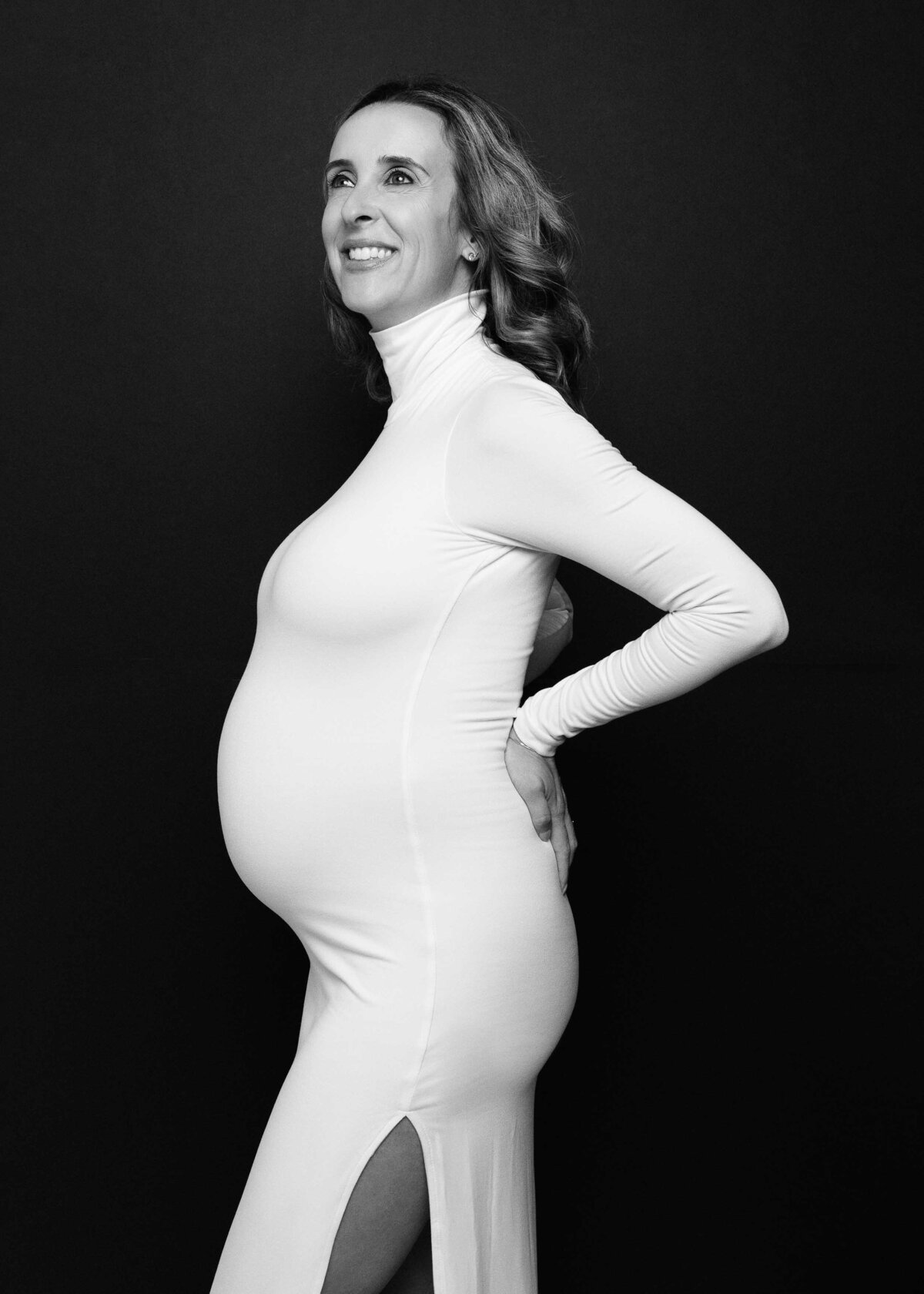 Maternity-white-turtleneck-dress