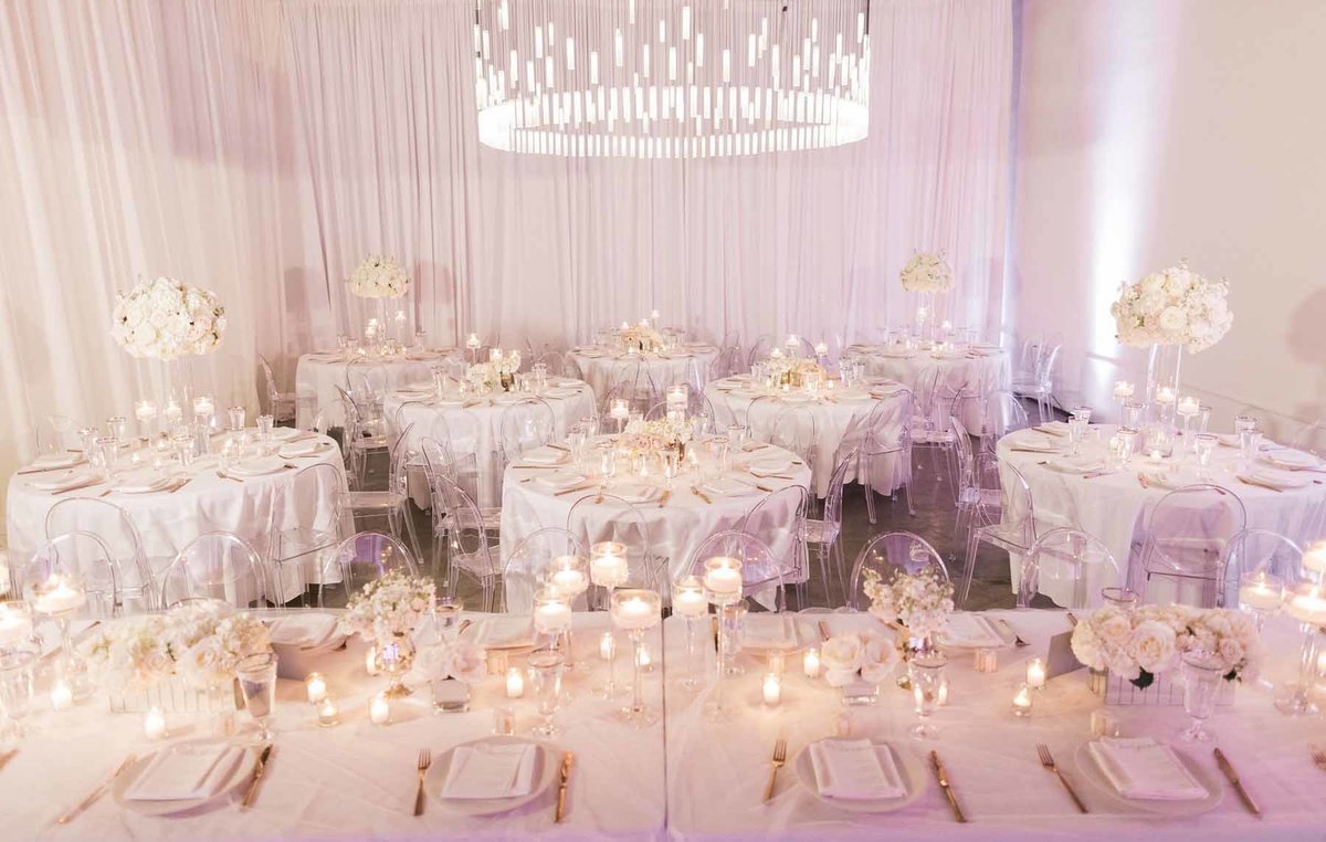 Soft and romantic white wedding reception at Canvas Event Space Seattle