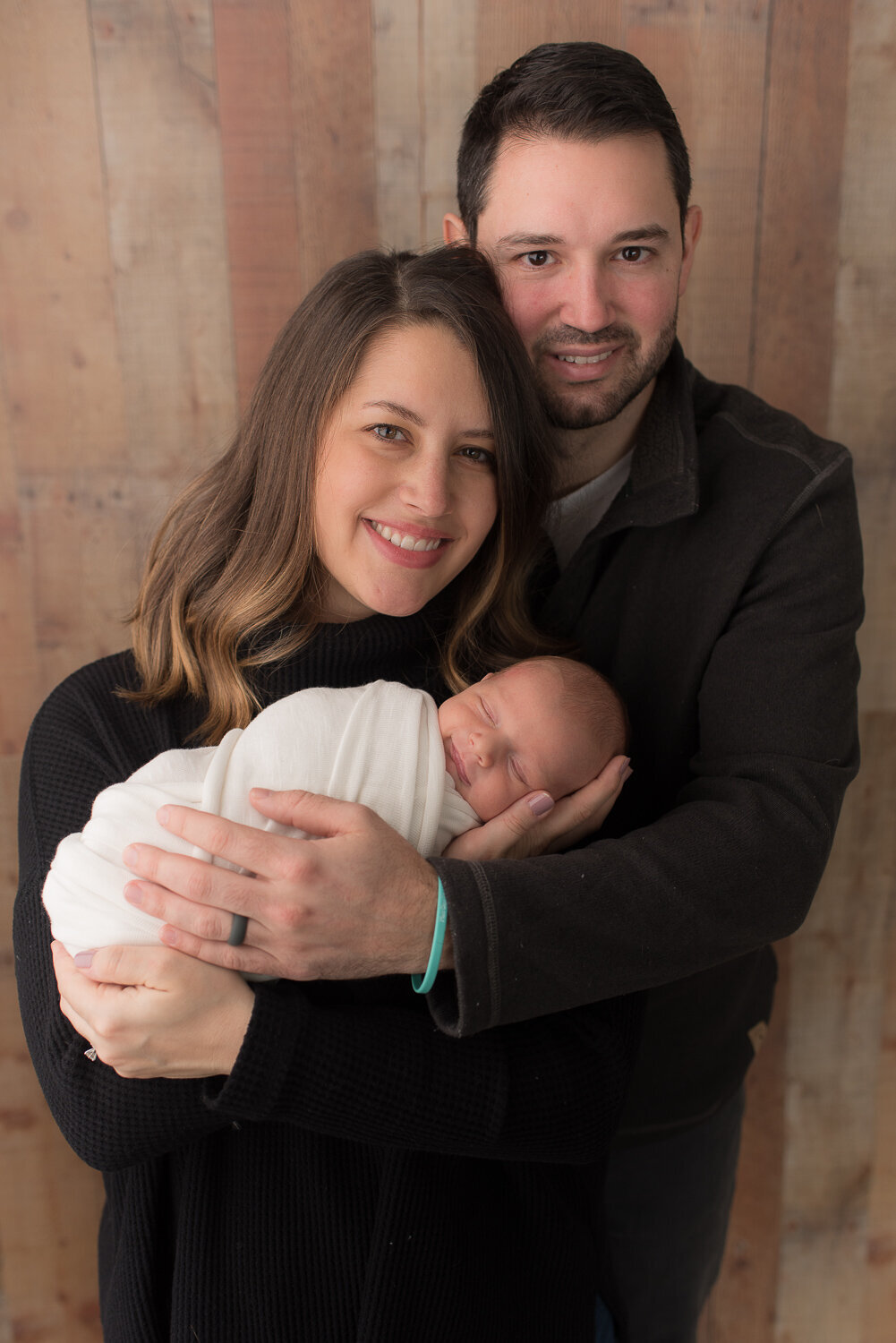 Family of three smiling at camera at baby photo shoot in Canton, Connecticut  |Sharon Leger Photography | Canton, CT Newborn & Family Photographer
