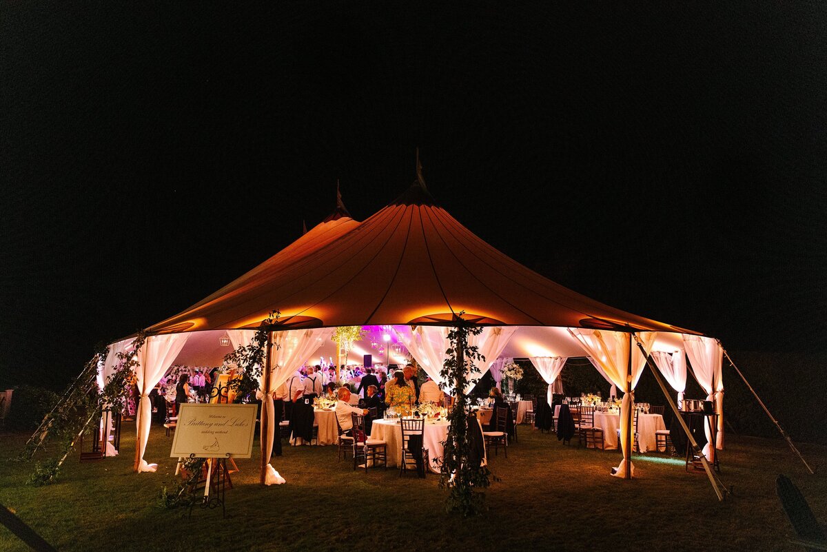 image of reception tent at night