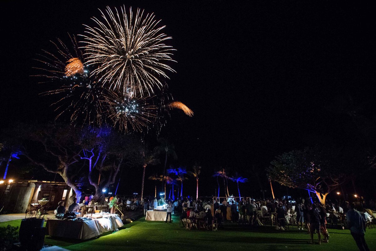 Fireworks are displayed at Mauna Lani Hotel for a final day celebration for an incentive travel event