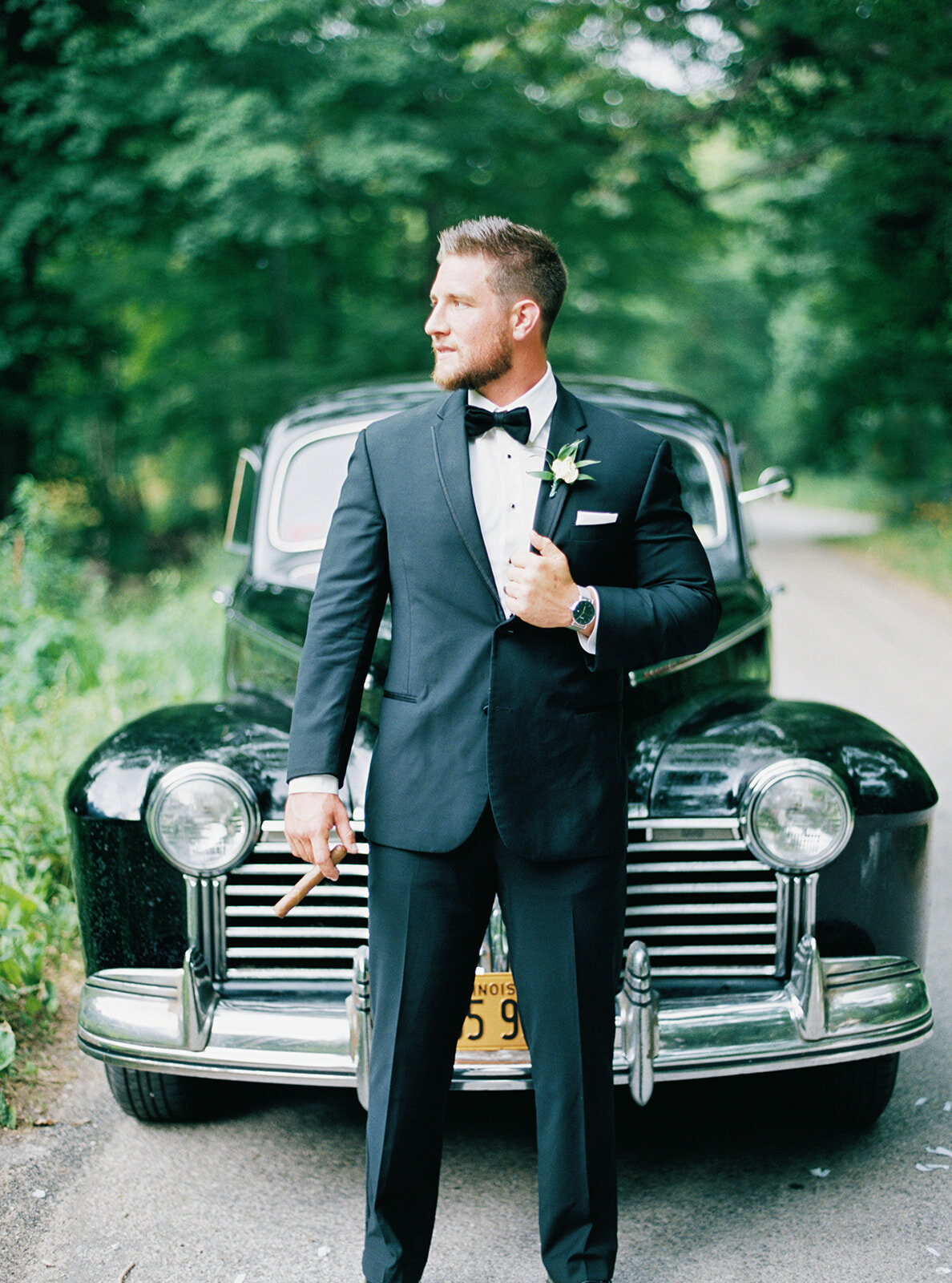 classic car groom portraits