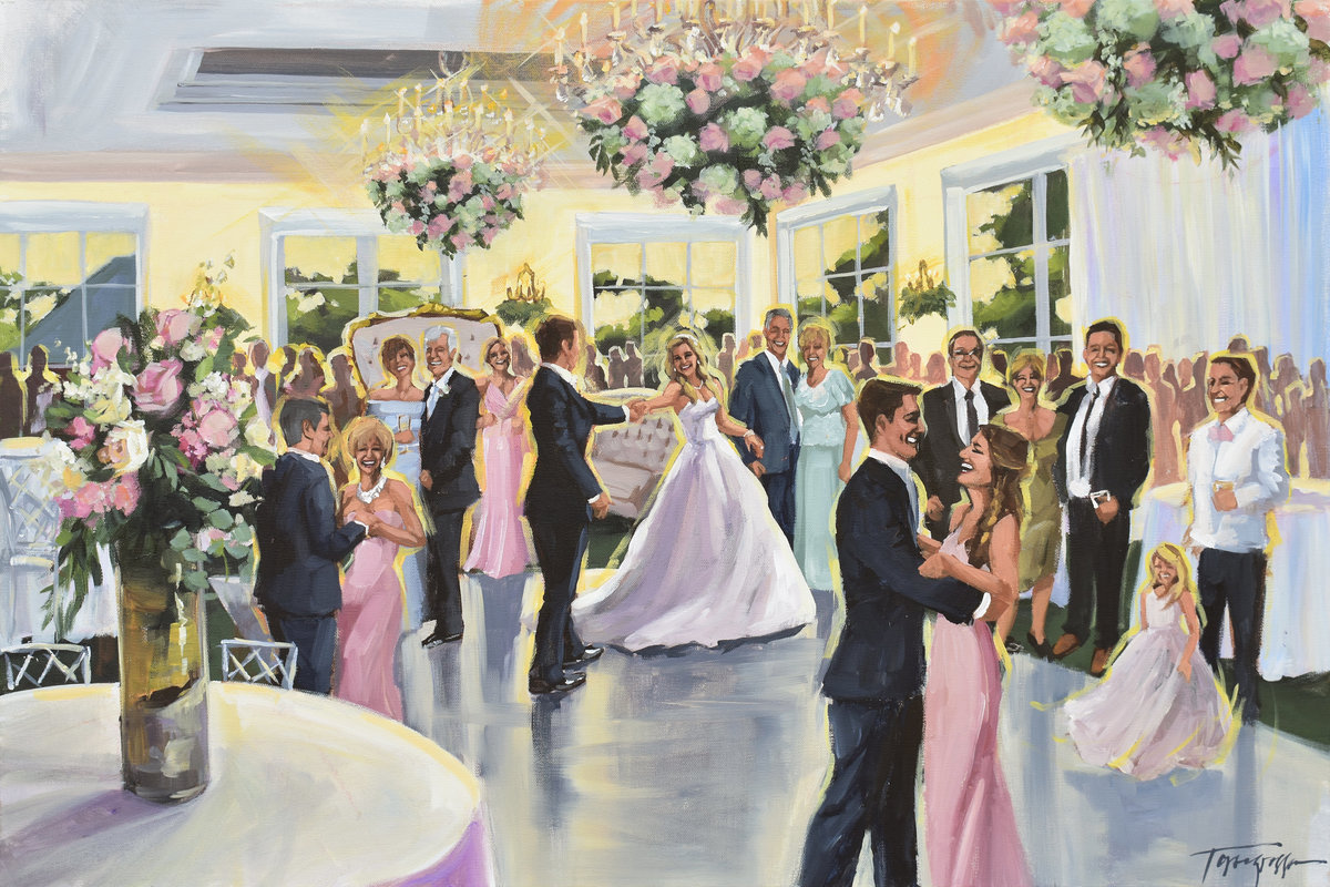 bright white first dance live wedding painting, new orleans