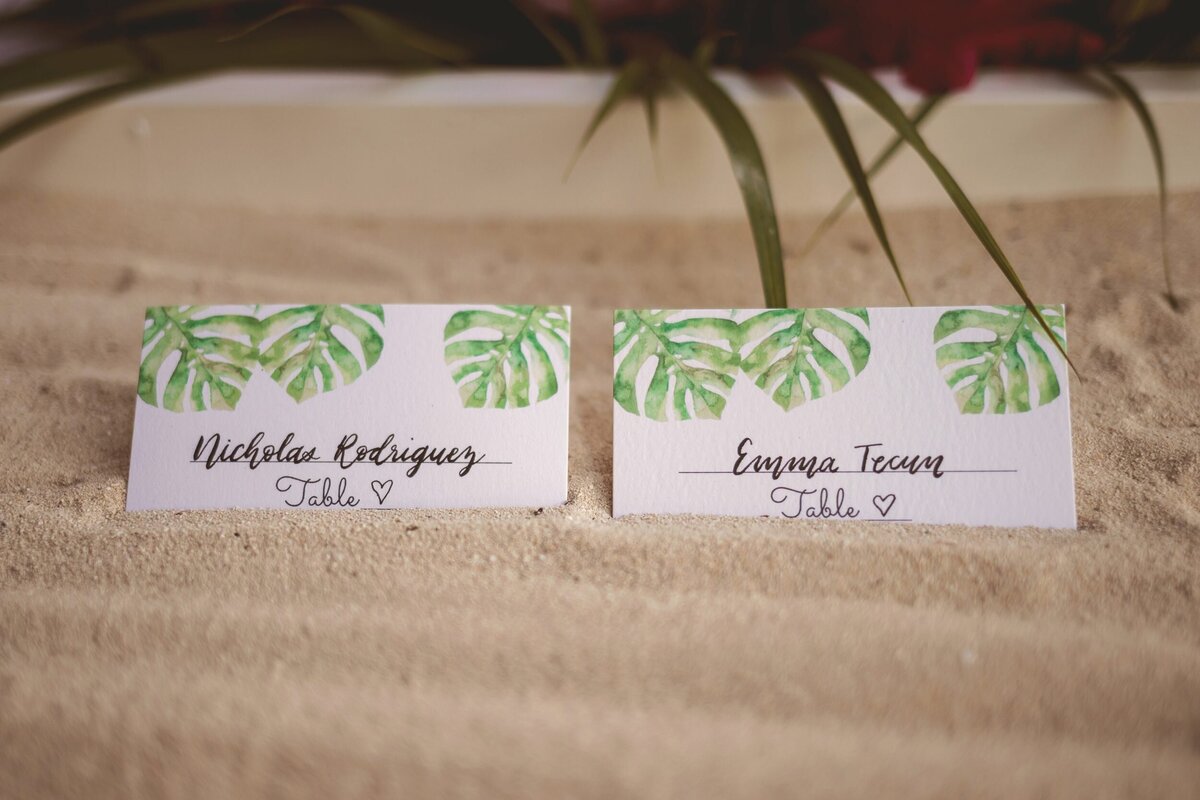 Close up of escort cards for a wedding at The Finest Playa Mujeres