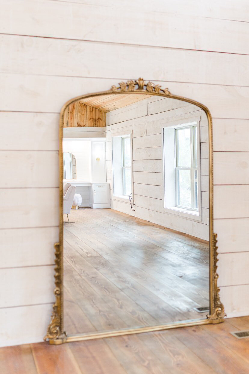 large mirror inside the bridal villa at Koury Farms