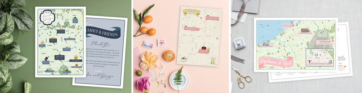 custom wedding map and itinerary for wedding invitations and save the dates and out of town bags