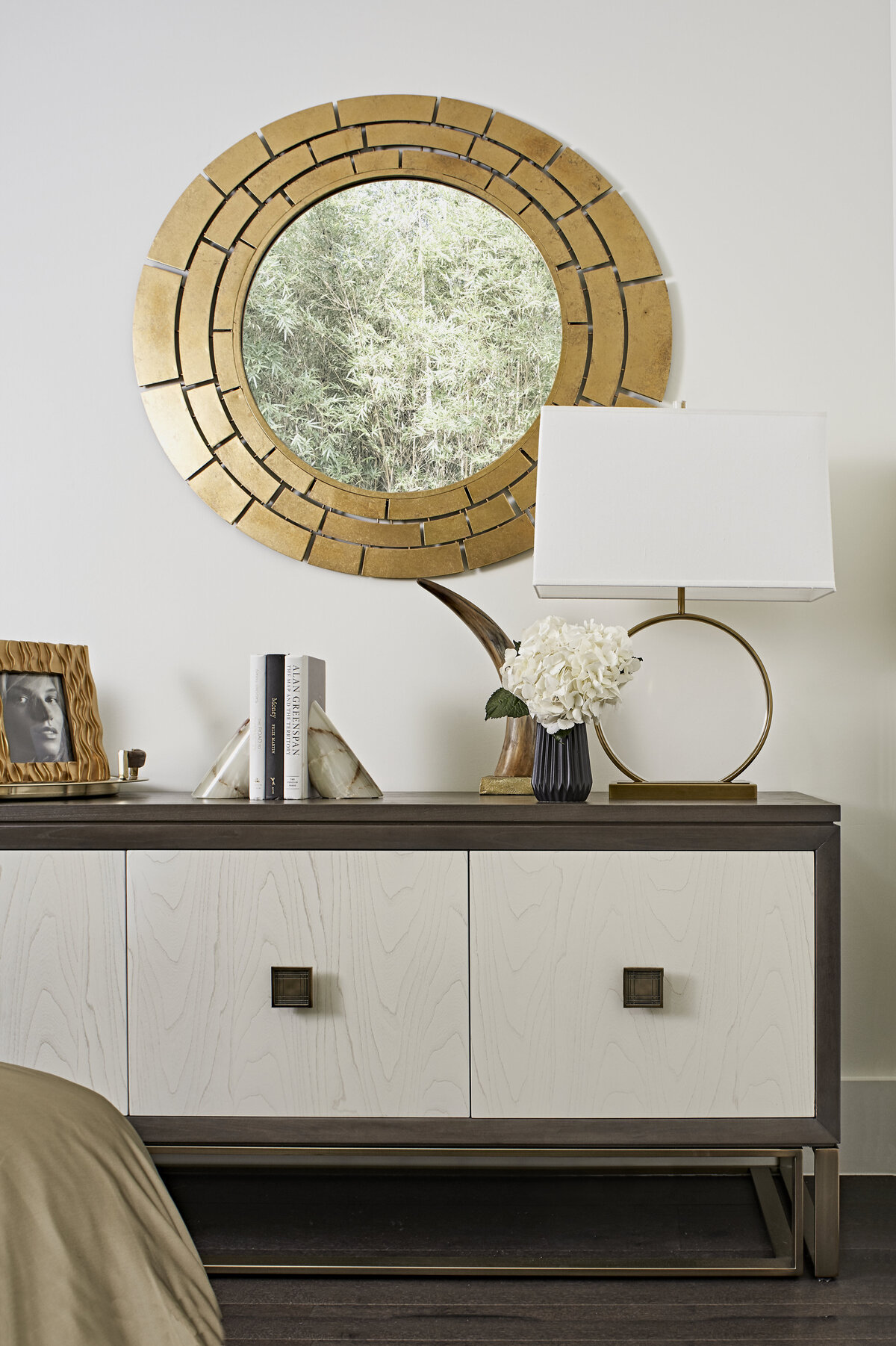 Modern Bedroom Wall Table + Golden Frame Mirror