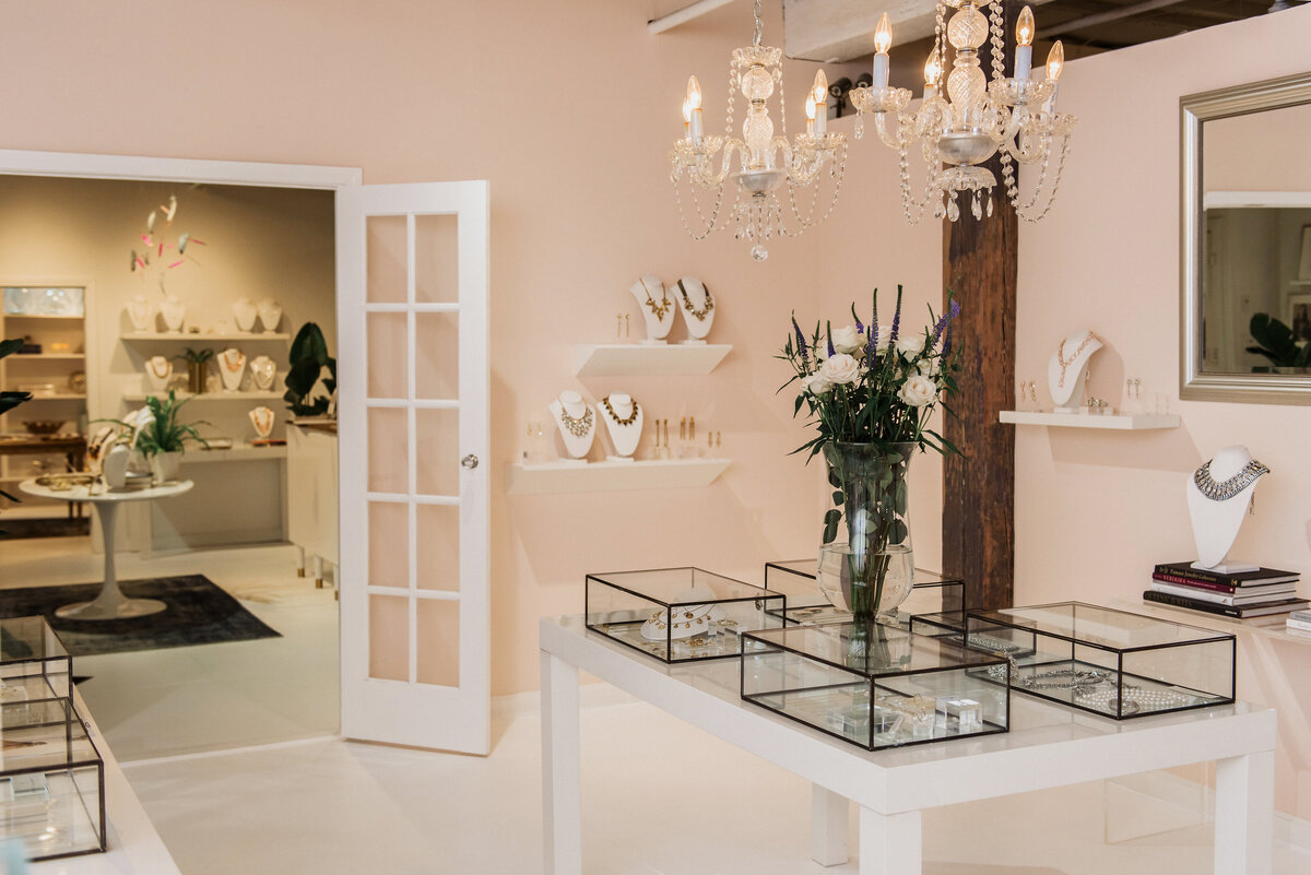 showroom of jewelry store. Mflynn located in boston featuring luxury designers.