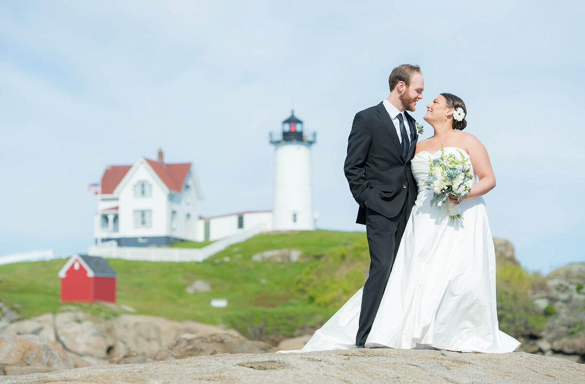 Nubble Lighthouse Bride and Groom Portrait beautiful fall day