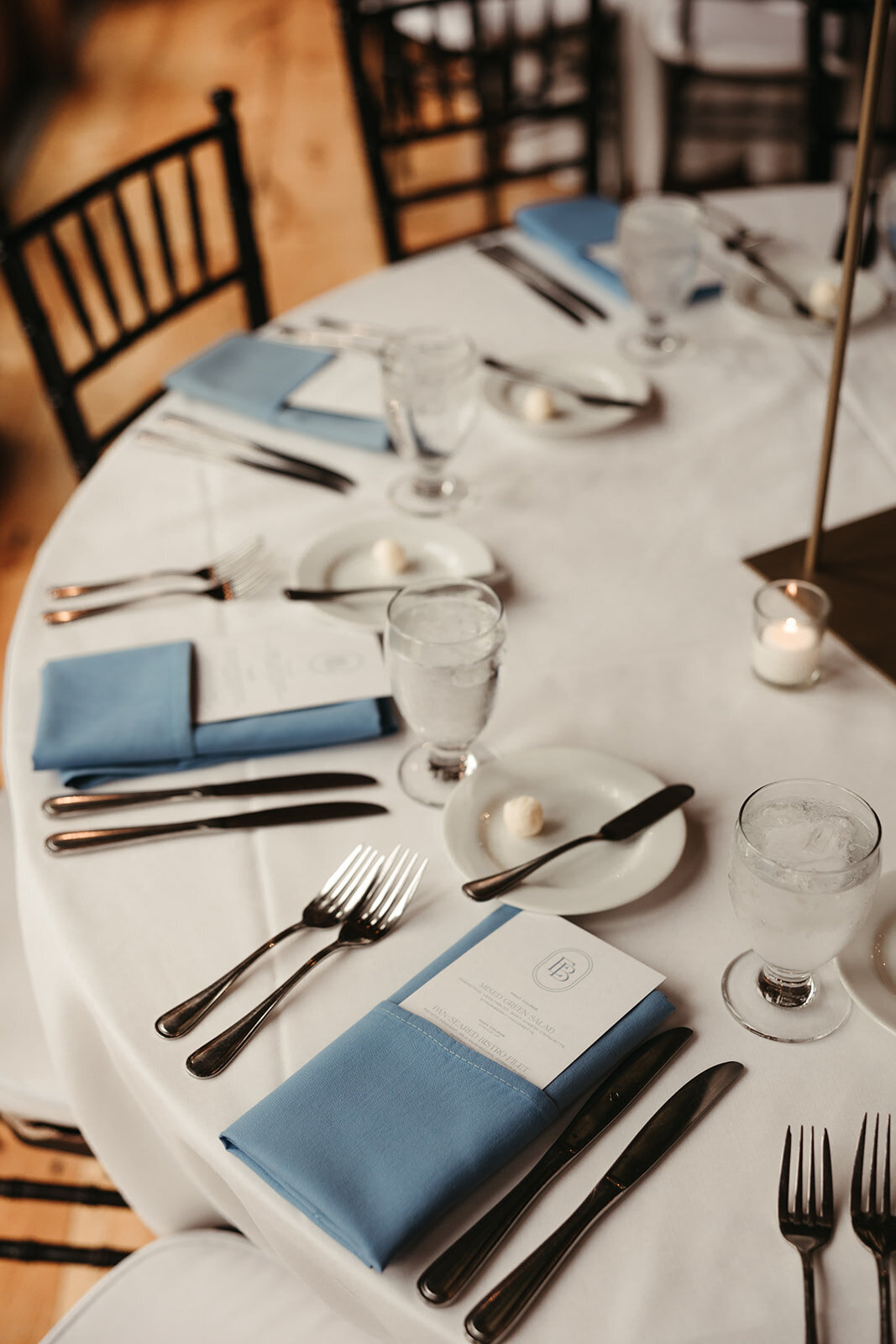 New England wedding table setting with menu