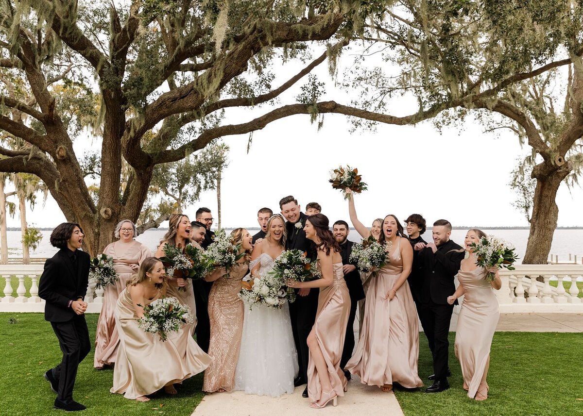 Bridal Party with Bride and Groom  on terrace at Bella Cosa, Lake Wales, Florida