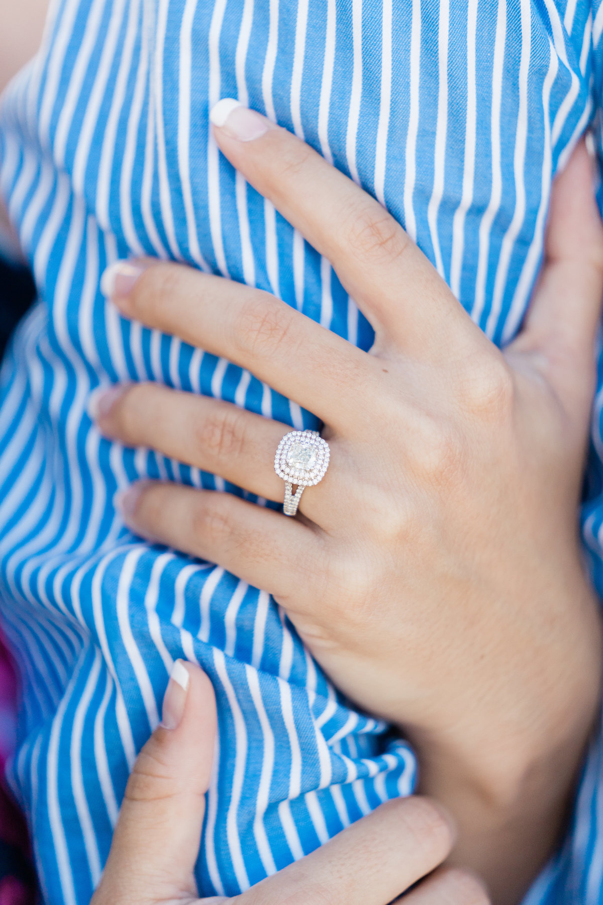 Woman wearing square diamond ring