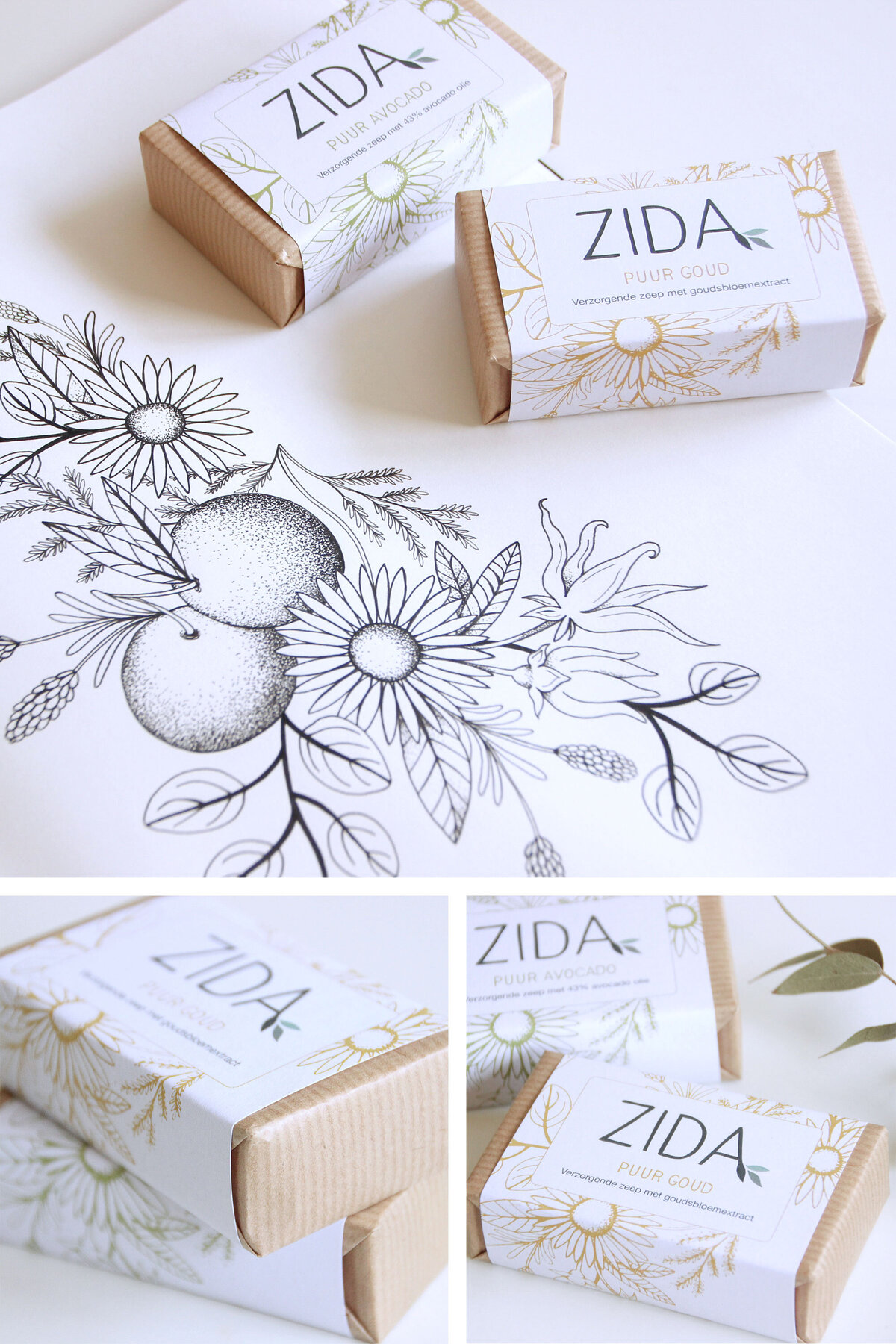 illustrated botanical pattern for soap label packaging design