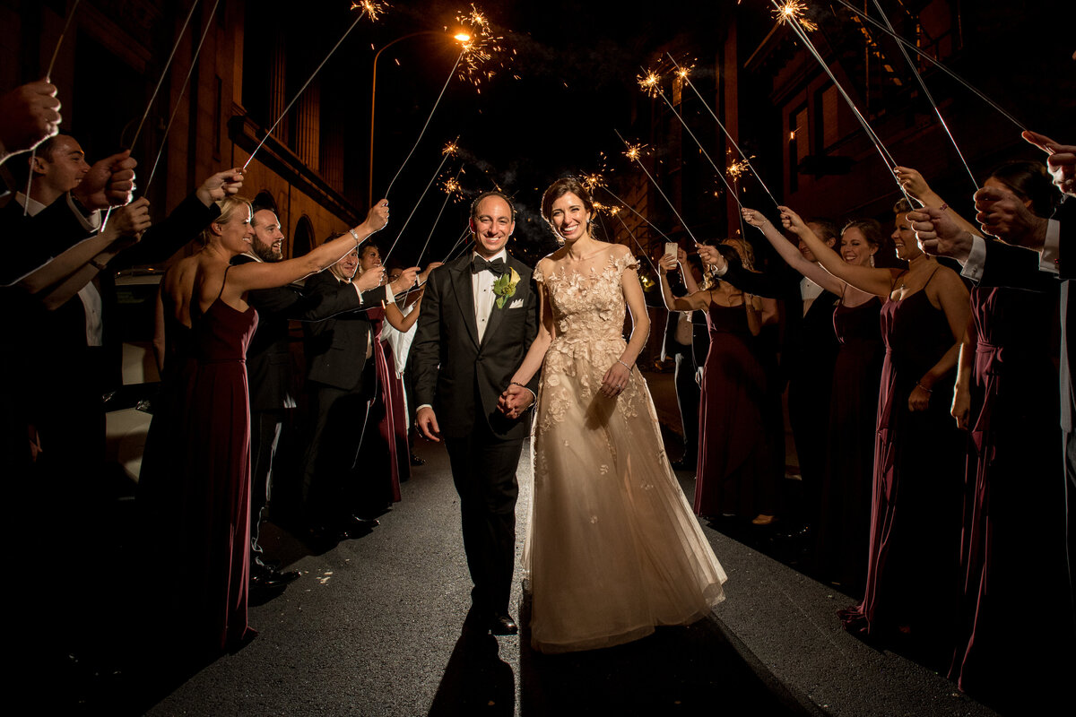 bride groom sparkler send off photography