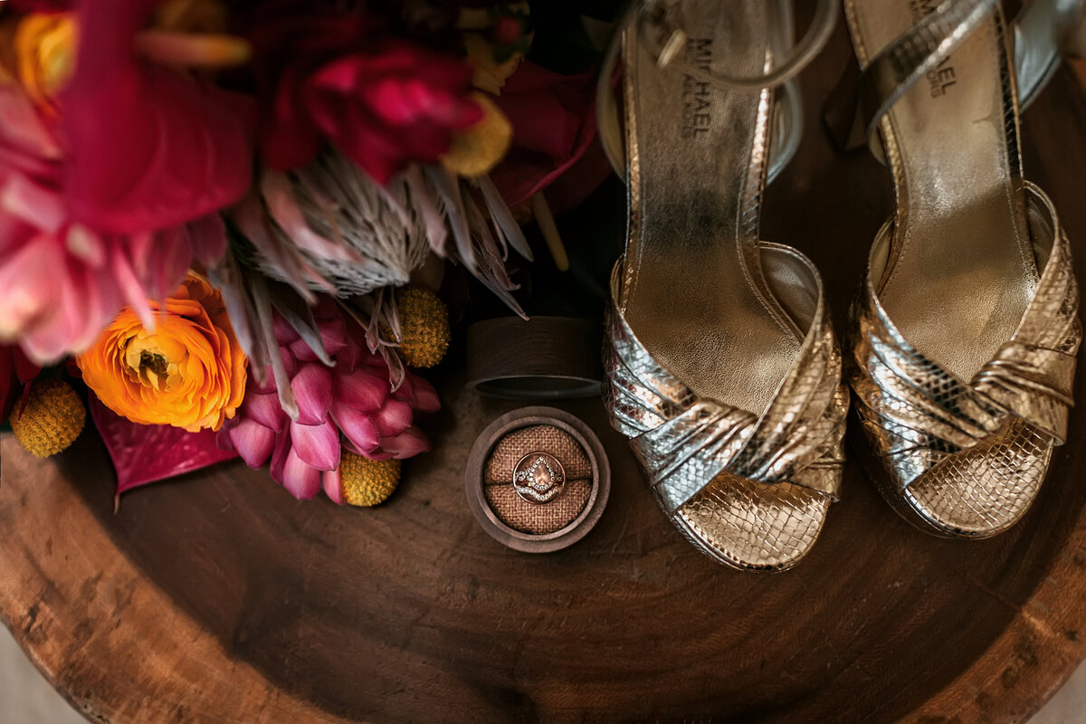 wedding shoes and ring